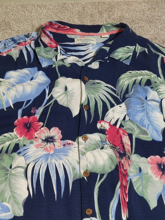 Caribbean Other - Caribbean Silk Blend Linen Tropical Resort Button Up Shirt Size XLT